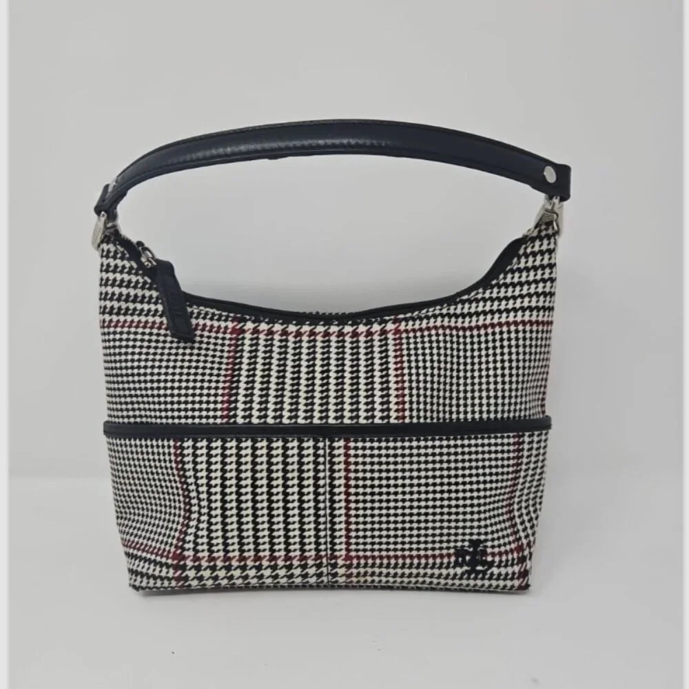 Ralph Lauren Houndstooth Plaid Shoulder Bag Purse Black White Red Hobo Satchel - Picture 1 of 5